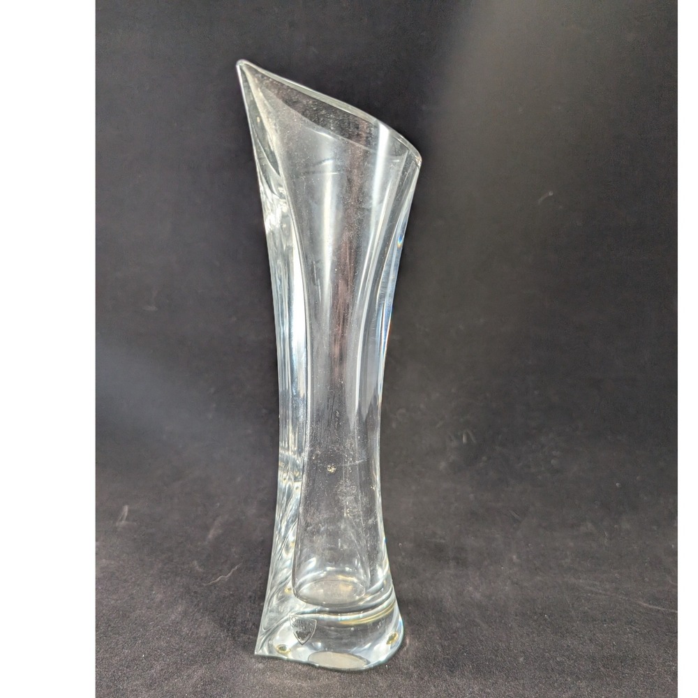 Orrefors Swedish Crystal Bud Vase Clear Asymmetric Teardrop Art Glass 9.5 Inch